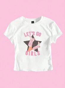 Flirla 女式夏季粉色西部牛仔靴短款上衣图案 T 恤女式上衣