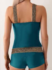 Swim Lushoire Women's Fashionable Bikini Spaghetti Strap Tankini,Summer Beach - Teal Blue - View 2