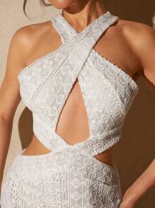 Hauture Ladies" Sexy And Elegant Backless Lace Halter Dress For Summer - Beige - View 4