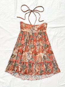 Soleia WYWH Women Folk Floral Print Bohemian Halterneck Comfortable A-Line Swing Casual Dress For Vacation And Music Festival,Sun Dress - Multicolor - View 2