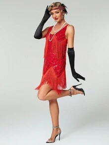Women's Elegant Fringe Decorated 1920s Vintage Formal Dress Party Dress Wedding Guest Dress