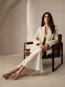 Anewsta 女士双排扣西装领简约工作服西装外套 - 米色 - 查看 7