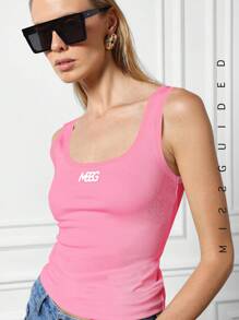MISSGUIDED 繡花商標肋方領背心 - 粉色 - 查看 3