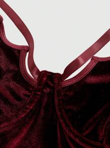 ROMWE Goth Áo ba lỗ dây đeo bằng da PU gợi cảm và quyến rũ dành cho nữ Áo thun họa tiết dành cho nữ - Màu Đỏ Sâu - Xem 3