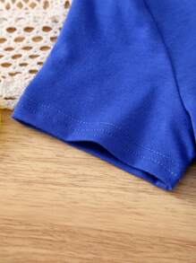 SHEIN Young Girl Knitted Solid Color Heart Sequin Front Short Sleeve T-Shirt