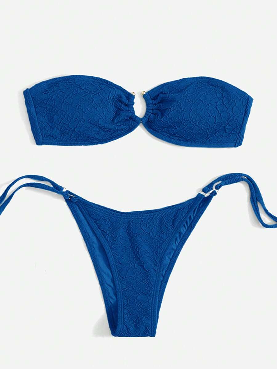 SHEIN Swim Bộ bikini gợi cảm băng đô màu trơn cho nữ đi nghỉ - Xanh đậm - Xem 1