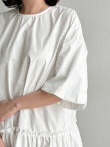 TrendSteals Ladies' Simple Solid Color Mid-Sleeve Casual Shirt,Ruffle - White - View 7