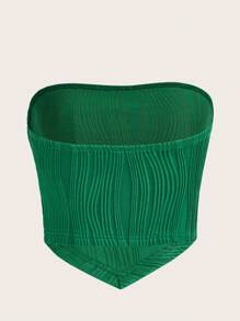 SHEIN EZwear 夏季聖帕特里克節綠色草地紋織物裙擺修身無肩帶上衣