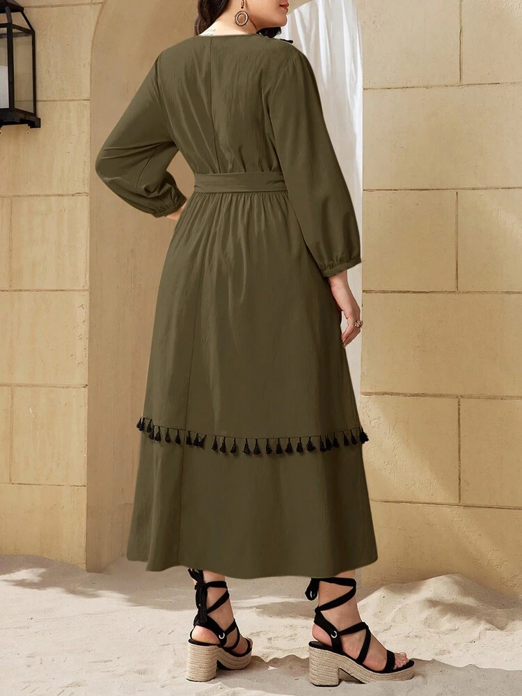 Plus Size Spring/Summer Holiday Casual Fringe Decorated Dress