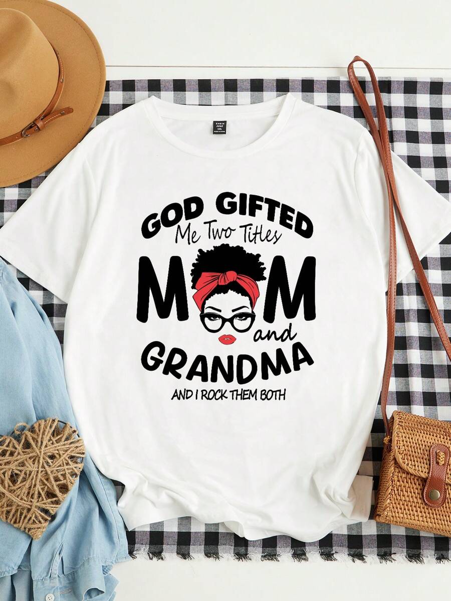 SHEIN LUNE Mother's Day Letter Printed Women's T-Shirt - White - View 1