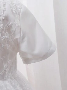 嬰兒女孩蕾絲網紗甜美可愛輕奢派對裙 - 白色 - 查看 5