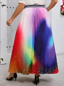 EMERY ROSE Plus Size Summer Fashion Colorful Ombre Skirt - Multicolor - View 2