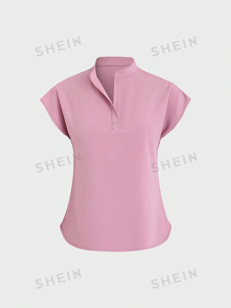 SHEIN EZwear Women Scrubs Top With Classic MultiPocket Notched VNeck