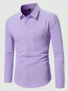 Manfinity Mode Men Spring/Autumn Casual Solid Color Long Sleeve Shirt, Light Purple Shirt Men, Men's Purple Dress Shirt