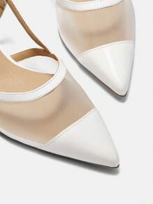 SheIn BIZ Zapatos de tacón alto de moda para mujeres con malla empalmada y punta afilada - Blanco - Ver 6