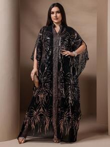 大码女式亮片网眼礼服裙派对礼服婚礼宾客礼服舞会礼服