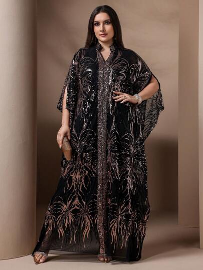 大码女式亮片网眼礼服裙派对礼服婚礼宾客礼服舞会礼服