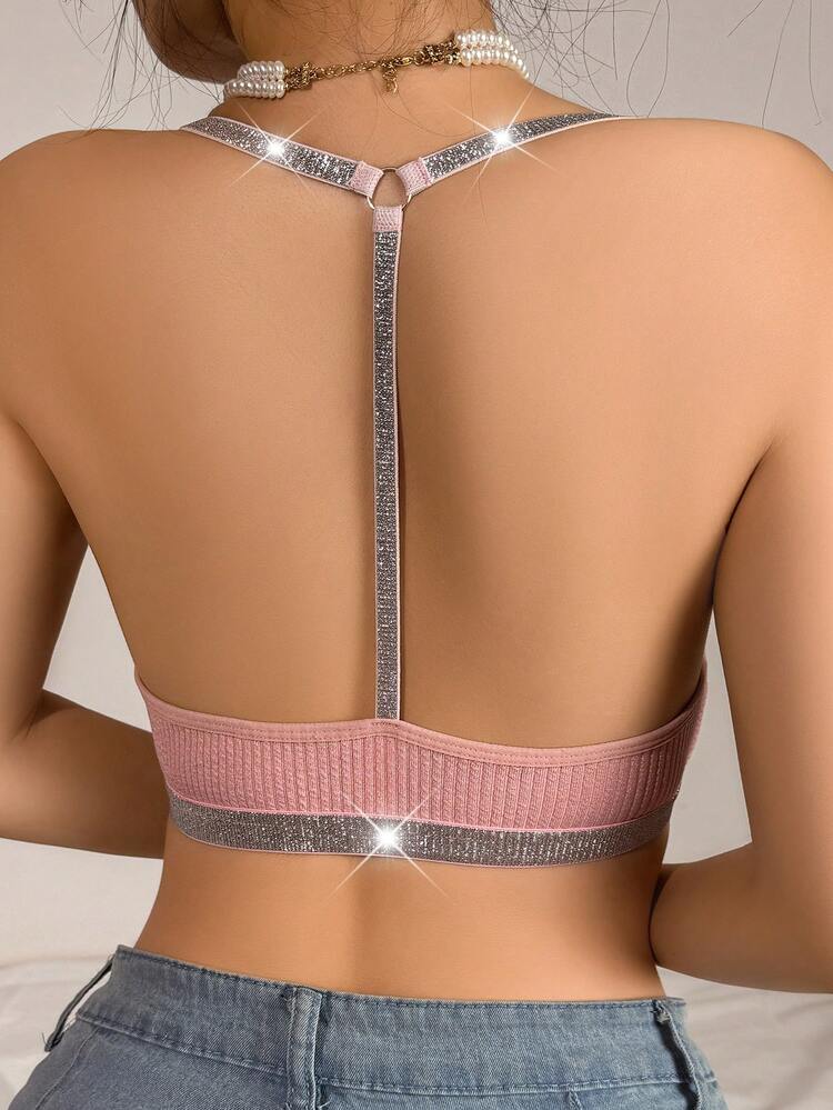 3pcs Sexy Women Silver Ribbon Lingerie Set (Bra, Panties, Garter)