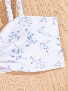 Tween Girl Floral Printed Bowknot Bikini Set, 2pcs, Clean And Comfortable For Summer Vacation - Multicolor - View 3