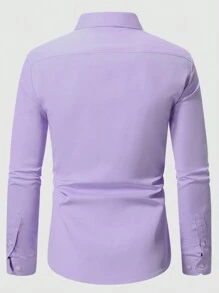 Manfinity Mode Men Spring/Autumn Casual Solid Color Long Sleeve Shirt, Light Purple Shirt Men, Men's Purple Dress Shirt