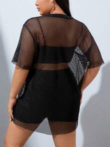 SHEIN CURVE+ Vestido De Talla Grande Para Mujer Con Hueco Y Color Sólido - Negro - Ver 2