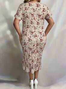 SHEIN LUNE Summer Plus Size Women Fashionable Ditsy Floral Short Sleeve Dress