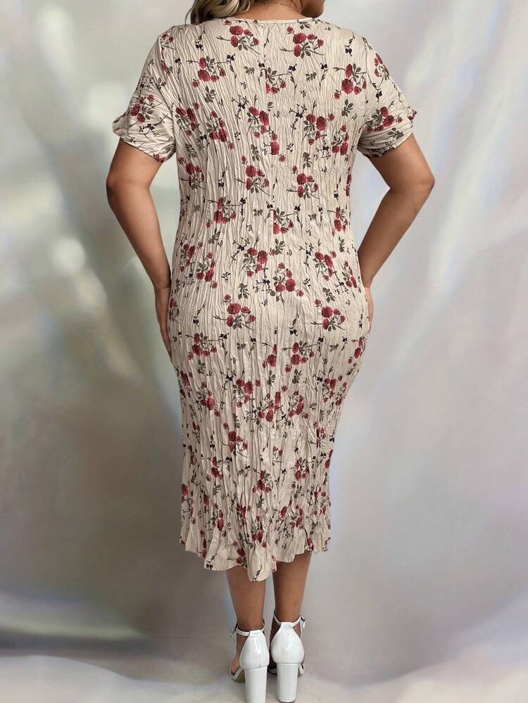 Summer Plus Size Women Fashionable Ditsy Floral Short Sleeve Dress