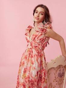 Enchnt Spring/Summer Romantic Women Elegant Split Printed Dress ,Sweet&Elegant For Valentine Day&Holiday &Sweet Date Night&Daily&Vacation&Garden Parties - Pink - View 8