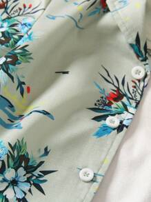 Ensemble pour jeune garçon - Tenues de vacances de loisirs pour tout-petits 2 pièces, chemise à col imprimée vert clair et jean, pour l'été - Vert - Voir 6