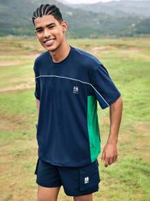 In My Nature Color Block Pattern Sports Tee Hiking Clothes - Blue - View 4