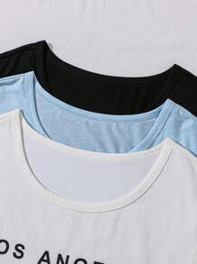 Conjunto de 3 Regatas Confortáveis de Gola Redonda para Meninos Pré-adolescentes com Estampa de Letras