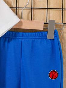 SHEIN Conjunto casual para bebe niño con camiseta estampada en inglés de manga corta y pantalón largo - Azul - Ver 5