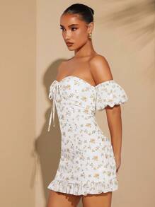 L'Amorae Của phụ nữ Off Shoulder In hoa Ngắn Ống tay áo Đầm - Nhiều màu - Xem 4