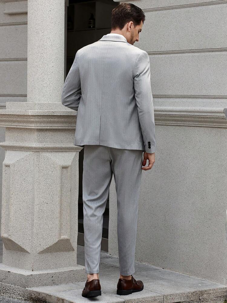 Men Spring/Autumn Slim Fit Suit Set With Notched Lapel Long Sleeve Jacket And Trousers For Daily Business Trip