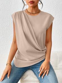 Calvaya Damesshirt met ronde hals, effen kleur en asymmetrische zoom