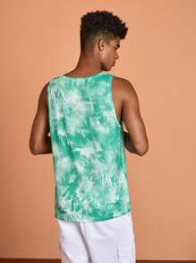 GARFIELD | SHEIN 男士經典卡通和水染印花假日休閒背心，適用於夏季 - 綠色 - 查看 2