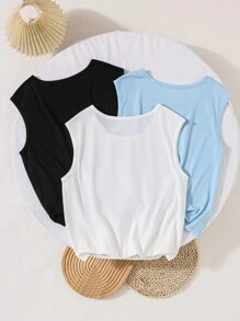 Conjunto de 3 Regatas Confortáveis de Gola Redonda para Meninos Pré-adolescentes com Estampa de Letras