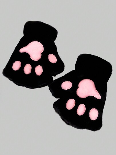 Kawaii 1pair Plush Half Finger Cat Paw Gloves