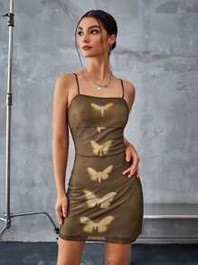 GENKIRA Đầm ôm body in họa tiết bướm gợi cảm - Nhiều màu - Xem 6