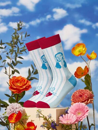 The Wizard of Oz X SHEIN 1 Pair Ladies' Cartoon Character & Stripe Pattern Mid-Calf Socks