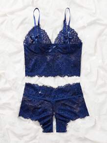 Floral Lace Bow Front Lingerie Set Lingerie 2 Pieces Setblue Lingerie Setblue Teen Girls Setswomen Lingerie Setlingerie Sets