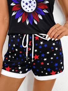 SHEIN Essnce Summer Casual Independence Day Printed Vest And Shorts 2pcs Set - Multicolor - View 6