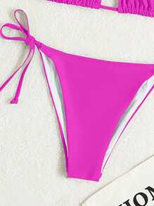 SHEIN Swim 女士純色露肩帶性感比基尼套裝，適用於度假、夏季海灘 - 玫紅色 - 查看 4