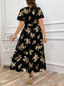 SHEIN Clasi Vestido negro dorado para fiesta de verano para mujeres de talla grande - Negro - Ver 6