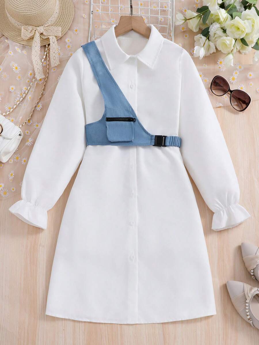 SHEIN 少女肩背式交叉背心包和時尚襯衫裙 - 彩色 - 查看 1