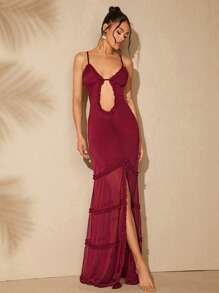 Hauture Rochie de damă, la modă și elegantă, cu bretele cu tiv despicat - Burgundia - Vizualizare 3
