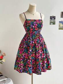Soleia Vestido de tirantes de flores con volantes para mujeres para vacaciones de verano