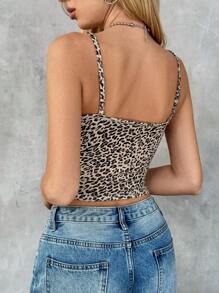 Flirla Top sin mangas estampada con estampado de leopardo para uso diario de mujer, camiseta con estampado de guepardo gráfico para primavera/verano