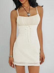 SHEIN EZwear Women's Solid Color Simple Style Strap Dress - White - View 3