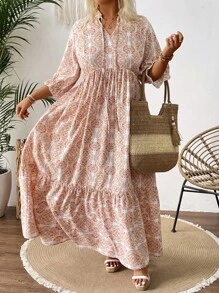 SHEIN VCAY Váy đi biển in họa tiết Boho cỡ lớn cho kỳ nghỉ hè của phụ nữ - Nhiều màu - Xem 3